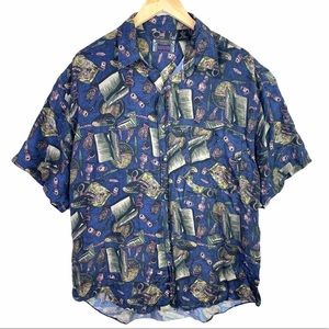 Original Label Novin 100% Silk Button Up Shirt L